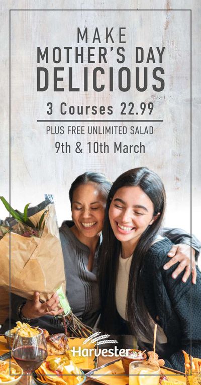 Restaurants offers in Croydon | Mothers Day Menu 2024 in Harvester | 27/02/2024 - 10/03/2024