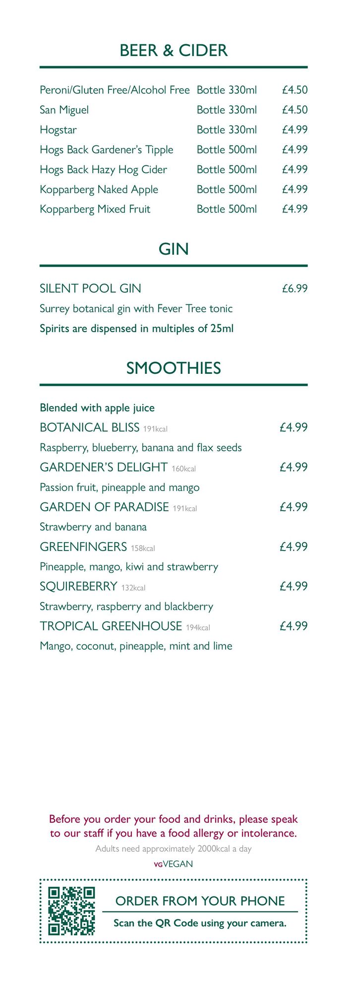 Squires Garden Centres catalogue in Kingston upon Thames | Drinks Menu | 17/05/2024 - 31/08/2024