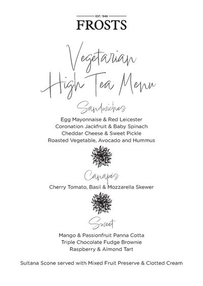 Frosts Garden Centres catalogue | Woburn Sands Vegetarian High Tea Summer Menu | 14/06/2024 - 31/08/2024