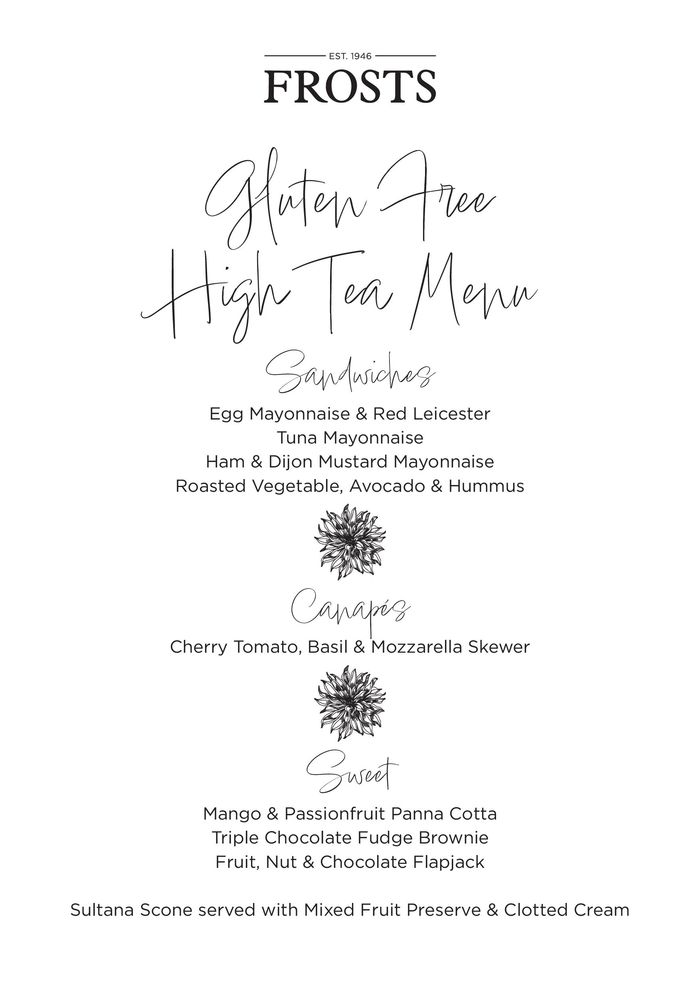 Frosts Garden Centres catalogue | Woburn Sands Gluten Free High Tea Summer Menu | 14/06/2024 - 31/08/2024
