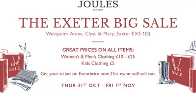 Clothes, Shoes & Accessories offers in Lewes | The Exeter Big Sale  in Joules | 31/10/2024 - 01/11/2024