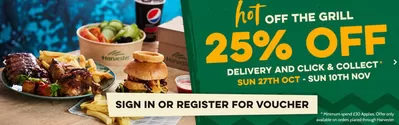 Restaurants offers in Farnborough | 25% Off  in Harvester | 08/11/2024 - 10/11/2024