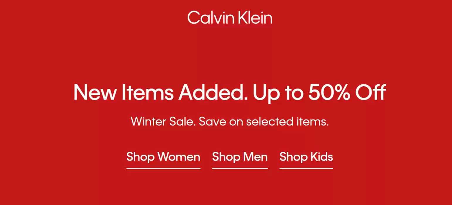 Calvin Klein catalogue | New Items Added.Up To 50% Off | 07/01/2025 - 21/01/2025