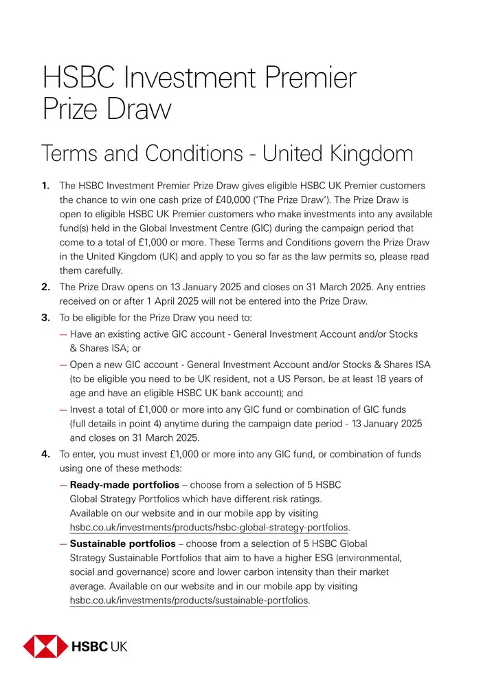 HSBC catalogue in Street | Win £40,000 With HSBC Premier | 31/01/2025 - 31/03/2025