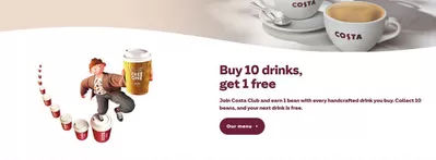 Restaurants offers in Royal Leamington Spa | Buy 10 Drinks,Get 1 Free in Costa Coffee | 11/02/2025 - 25/02/2025