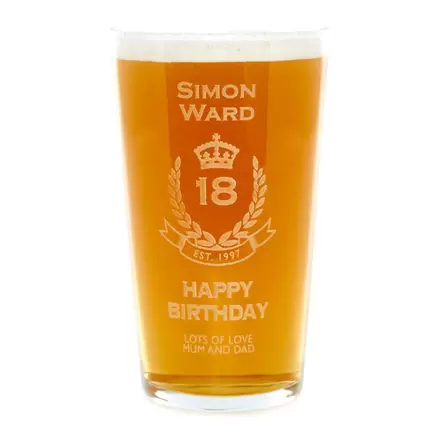 Personalised Any Age Birthday Crest Pint Glass offers at £9.99 in Card Factory