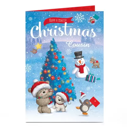 Hugs Personalised Christmas Card - Tree Decorating Cousin offers at £1.79 in Card Factory