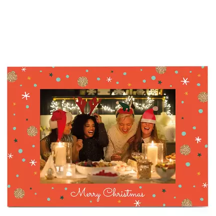 Photo Christmas Card - Red Frame, Snowflakes offers at £1.79 in Card Factory