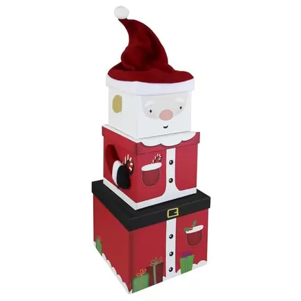 Large Stackable Plush Santa Claus Christmas Gift Boxes - Set of 3 offers at £8.99 in Card Factory