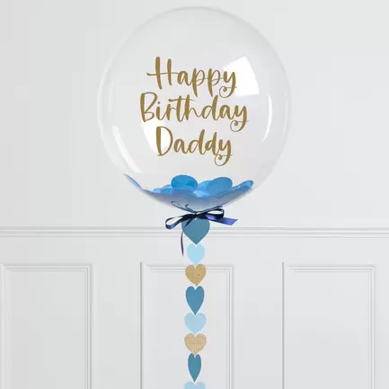 Personalised 20-Inch Blue Heart Confetti Bubblegum Balloon - DELIVERED INFLATED! offers at £41.95 in Card Factory