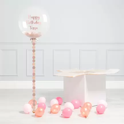 Personalised Rose Gold Circle Confetti Bubblegum Balloon & Minis - DELIVERED INFLATED! offers at £46.99 in Card Factory