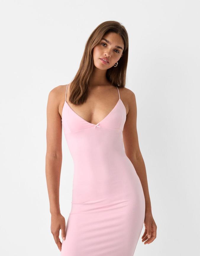 Strappy midi dress with bow offers at £22.99 in Bershka
