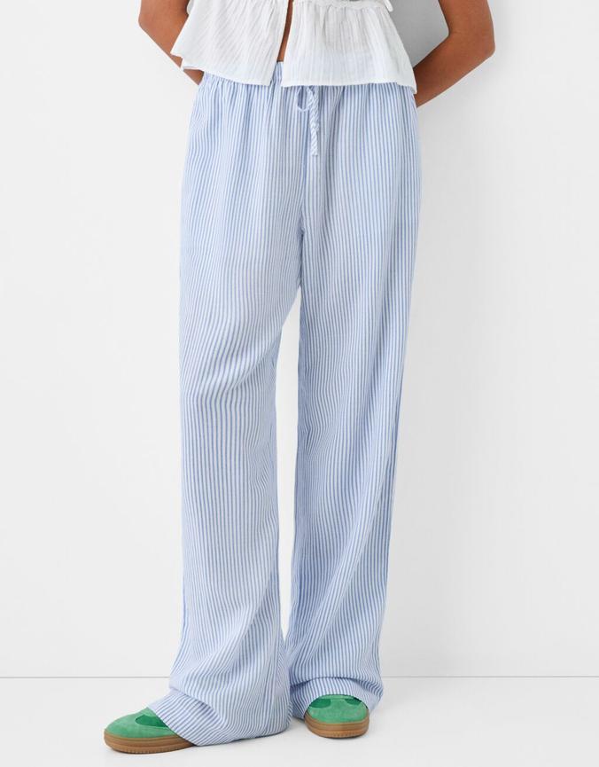 Straight-leg striped trousers with elasticated waist offers at £25.99 in Bershka