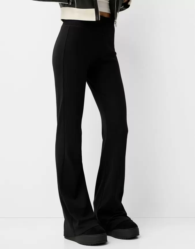 Ribbed waist flared trousers offers at £22.99 in Bershka