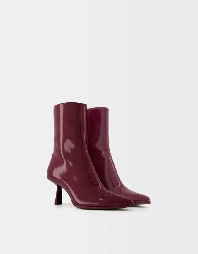 Faux patent kitten heel ankle boots offers at £39.99 in Bershka