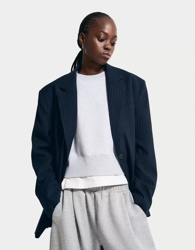 Oversize pinstripe blazer offers at £59.99 in Bershka