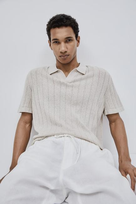Regular Fit Rib-knit polo shirt offers at £27.99 in H&M