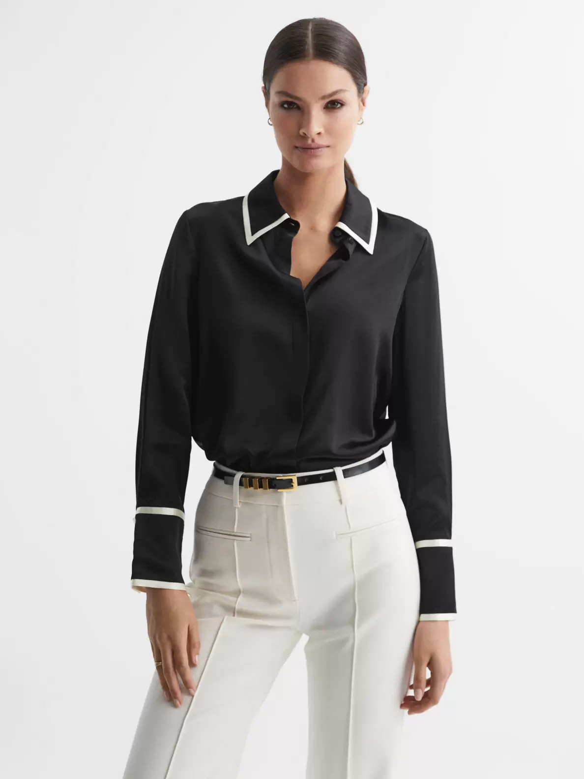 Reiss Murphy Silk Shirt, Black offers at £148 in John Lewis