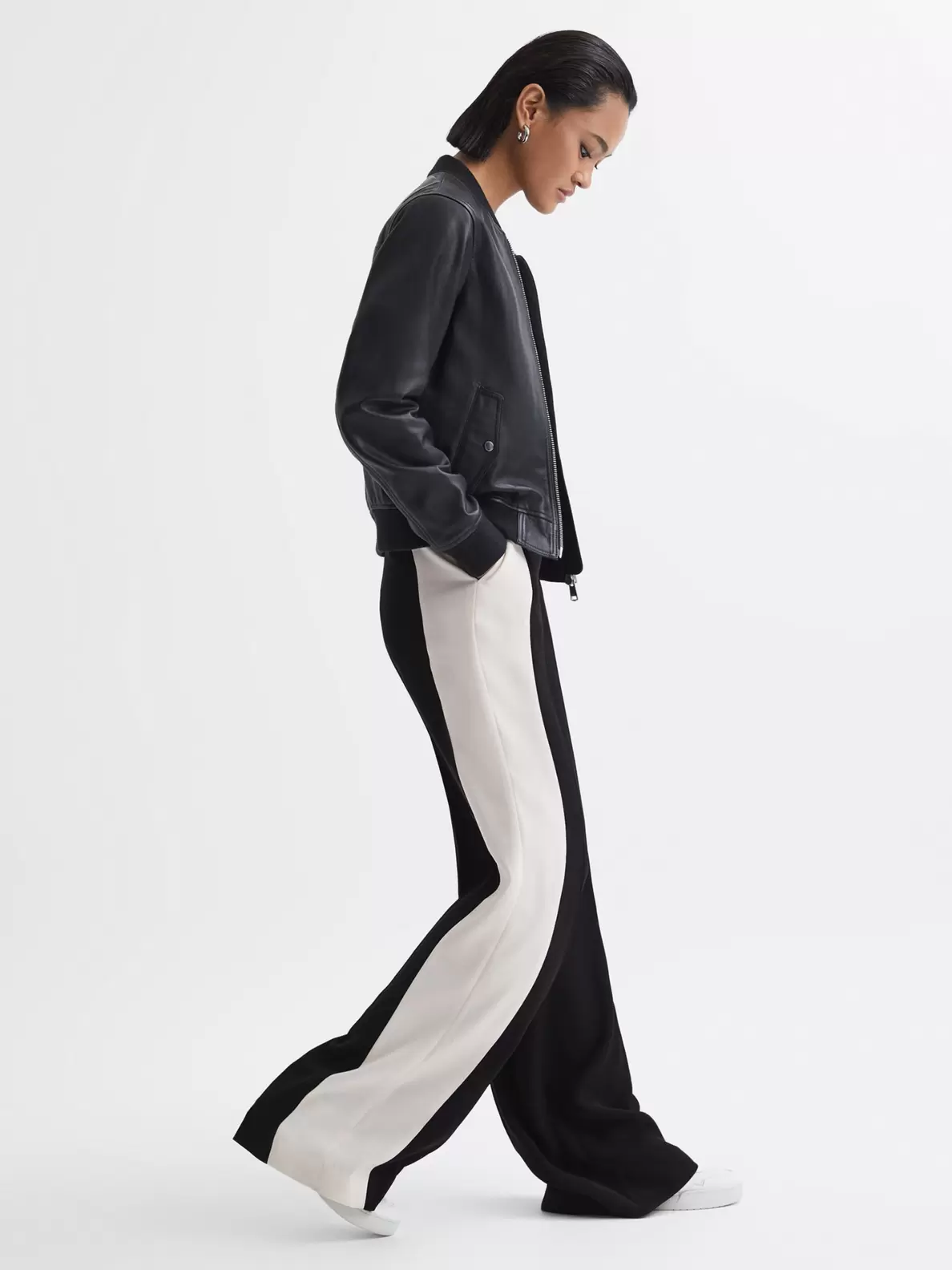 Reiss Saffron Asymmetric Wide Leg Trousers, Black offers at £98 in John Lewis