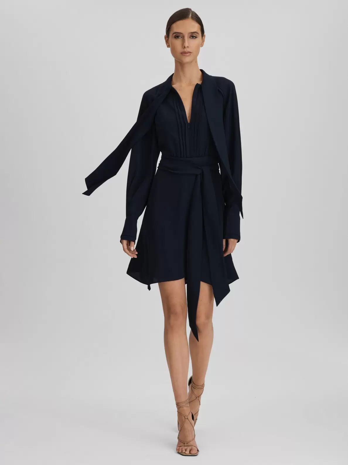 Reiss Ellie Flippy Mini Dress, Navy offers at £128 in John Lewis