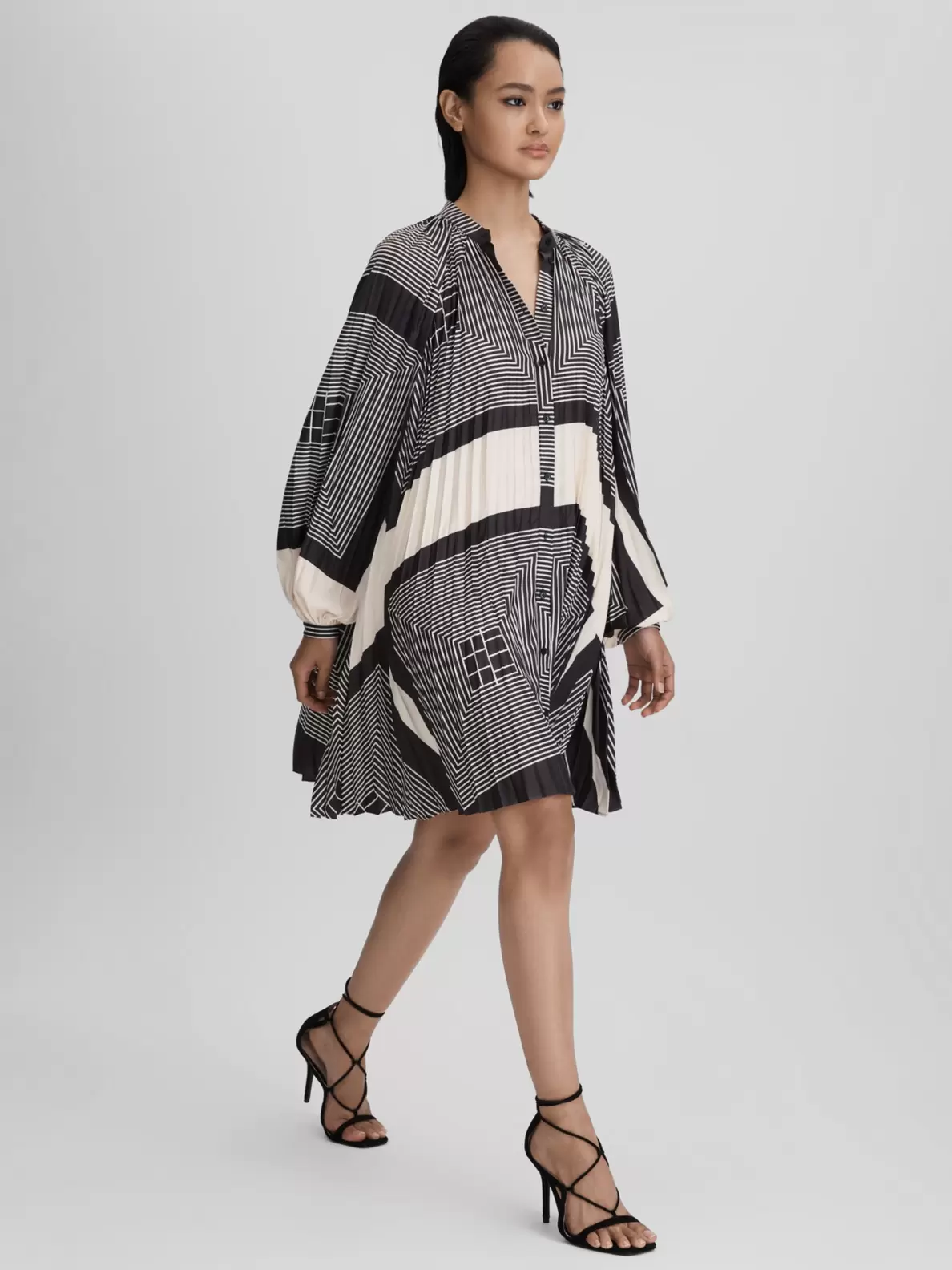 Reiss Bay Stripe Shirt Dress, Black/White offers at £98 in John Lewis