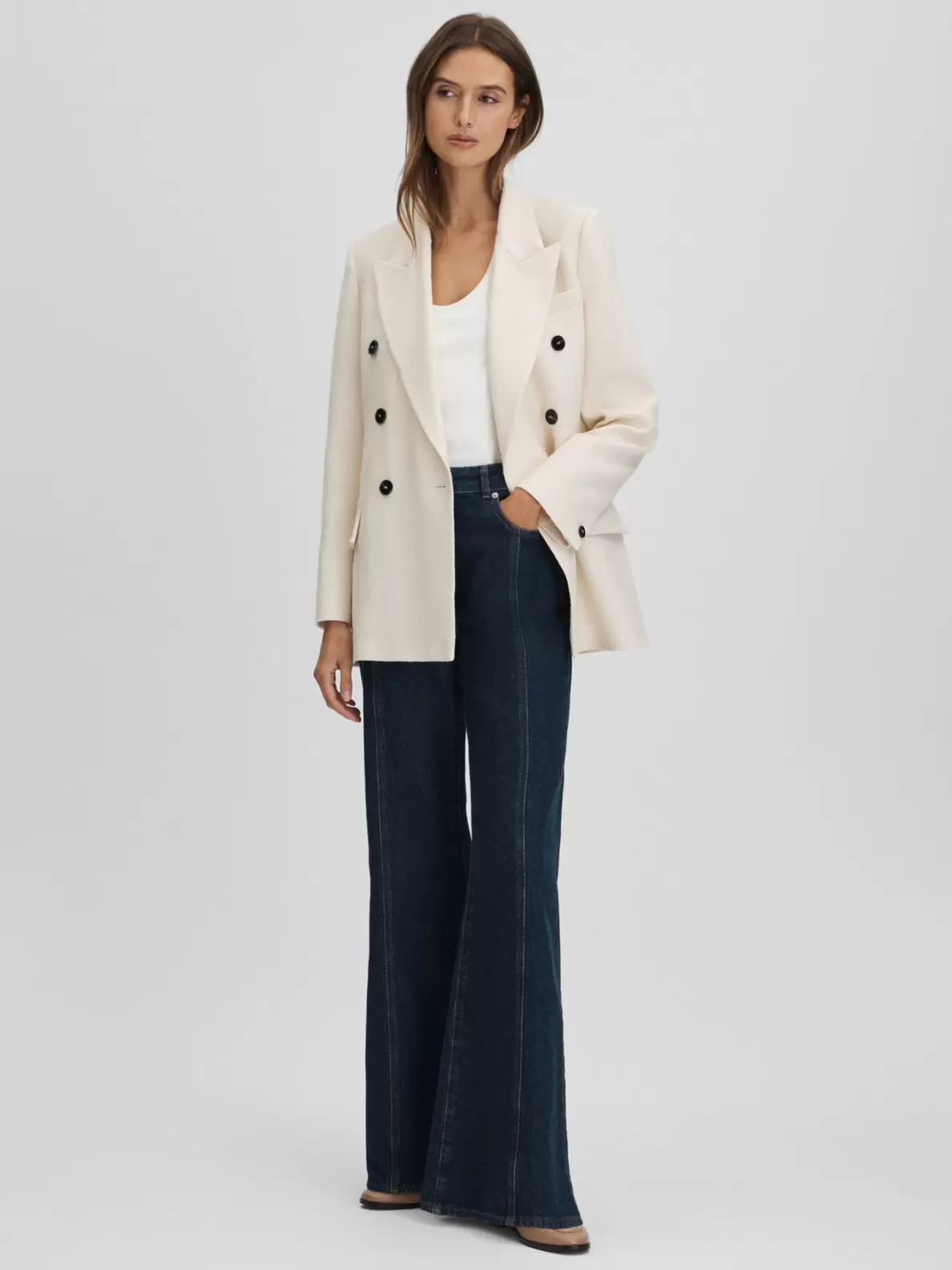 Reiss Bronte Double Breasted Blazer, White offers at £248 in John Lewis