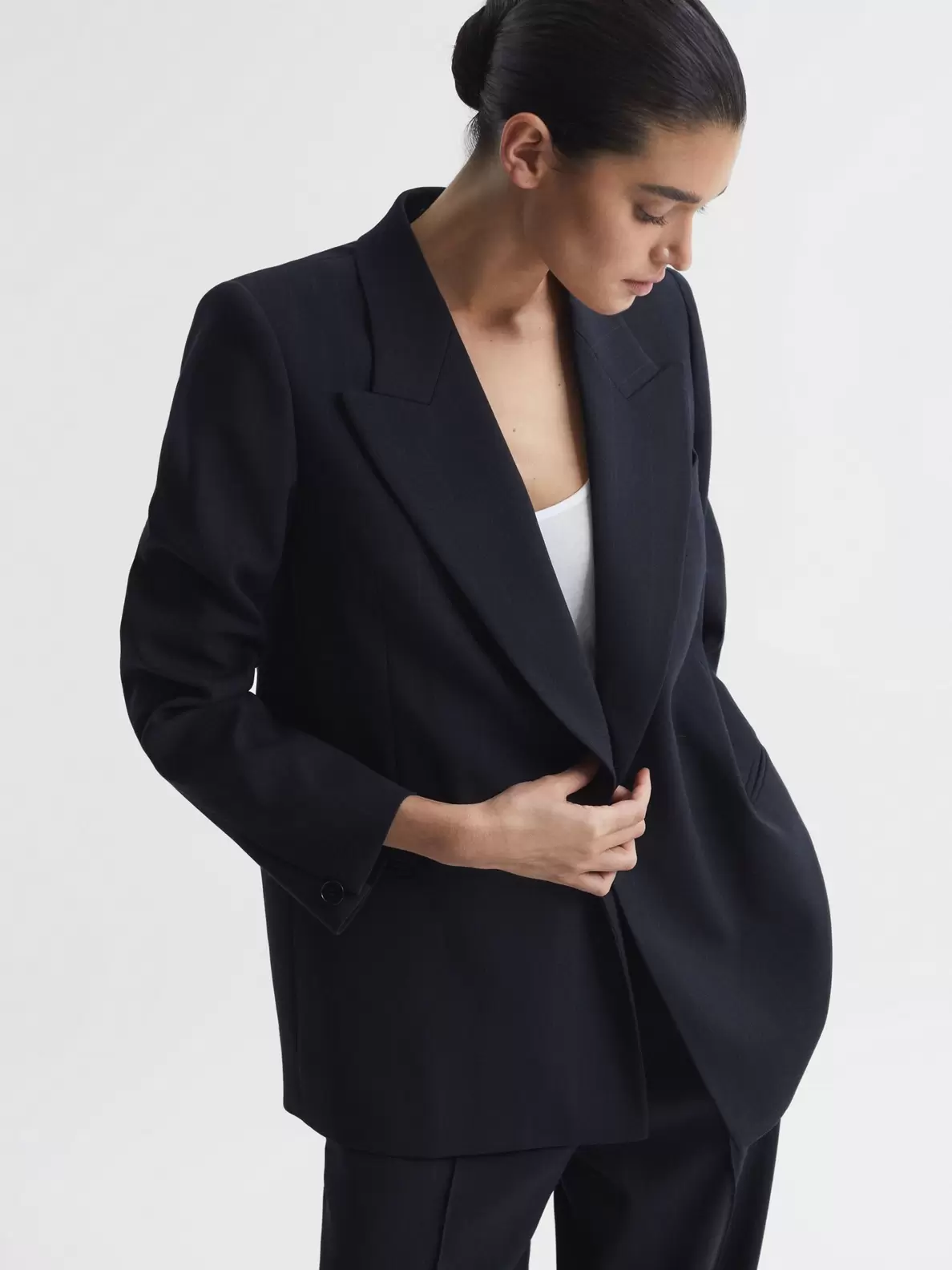 Reiss Willow Oversized Pinstripe Blazer, Navy offers at £198 in John Lewis