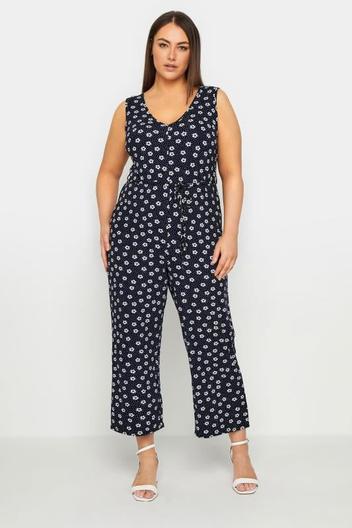 Evans Black Daisy Print Wide Leg Jumpsuit offers at £20 in Evans