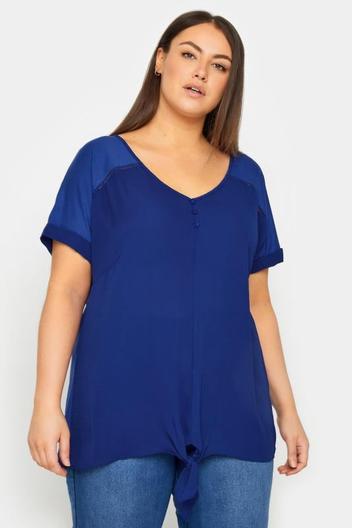 Evans Blue Tie Detail Chiffon Blouse offers at £10 in Evans
