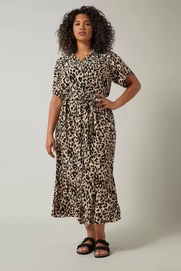 EVANS Curve Brown Leopard Print Midi Shirt Dress offers at £25 in Evans