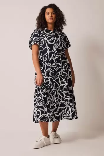 EVANS Curve Navy Blue & White Midi Dress offers at £20 in Evans