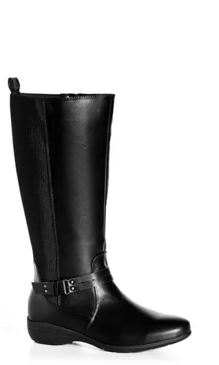 Evans Black Faux Leather Knee High Boots offers at £25 in Evans