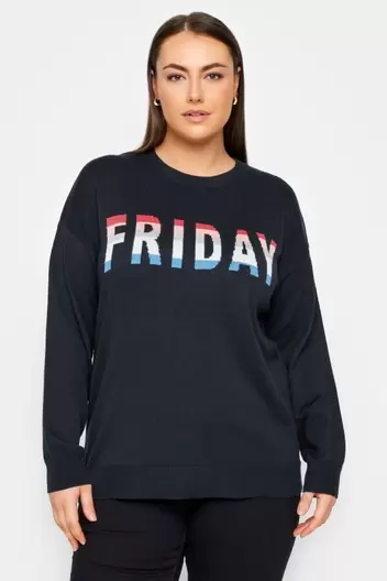 Evans Navy 'Friday' Rainbow Slogan Jumper offers at £10 in Evans