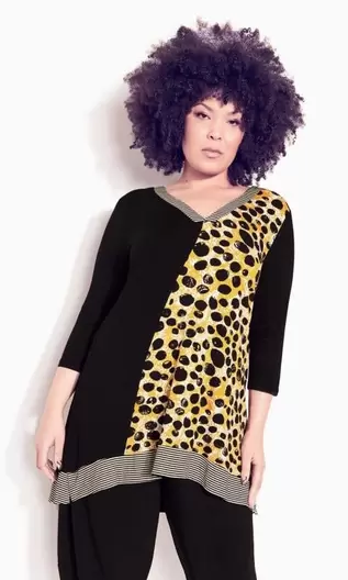 Evans Black & Yellow Mixed Print Longline Top offers at £20 in Evans