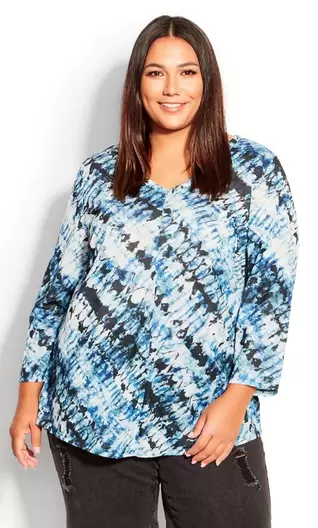 Evans Blue Tie Dye Print Top offers at £15 in Evans