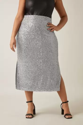 EvansGrey Sequin Starburst Skirt offers at £20 in Evans