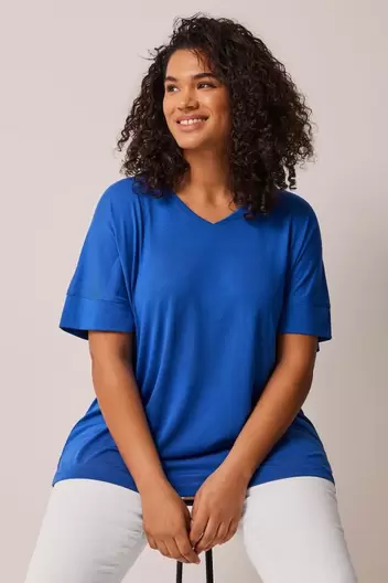 EVANS Curve Cobalt Blue V-Neck Modal Rich T-Shirt offers at £10 in Evans