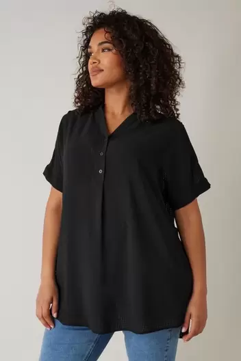 EVANS Curve Black Woven Check Blouse offers at £15 in Evans