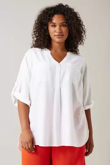 EVANS Curve White Linen Utility Top offers at £15 in Evans