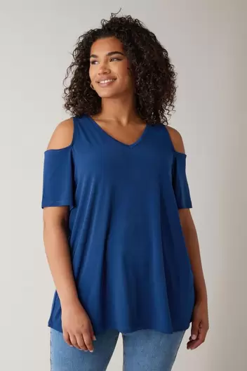 EVANS Curve Cobalt Blue Cold Shoulder Top offers at £10 in Evans