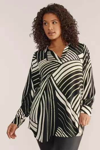 EVANS Curve Black & White Linear Stripe Print Blouse offers at £15 in Evans