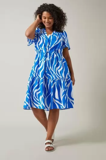 EVANS Curve Blue Abstract Print Midi Shirt Dress offers at £25 in Evans