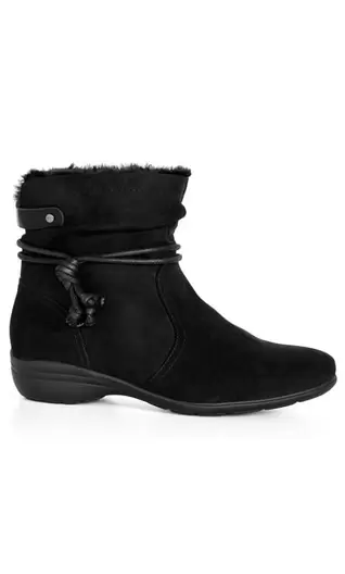 Evans Black Fur Faux Tie Detail Ankle Boots offers at £25 in Evans