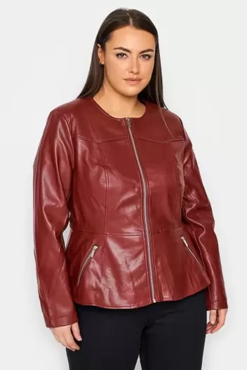 Evans Burgundy Red Faux Leather Fitted Jacket offers at £25 in Evans