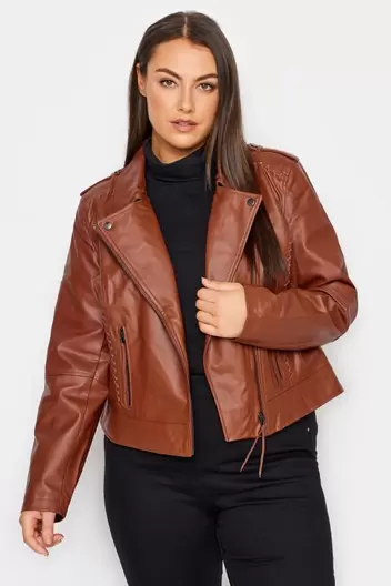 Evans Brown Faux Leather Biker Jacket offers at £35 in Evans