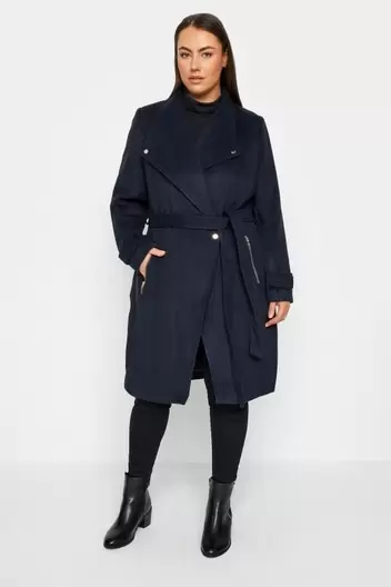 Evans Navy Blue Wool Blend Belted Coat offers at £45 in Evans