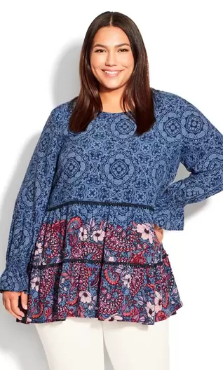 Evans Blue Paisley Border Print Blouse offers at £15 in Evans