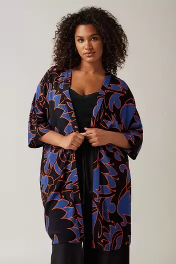 EVANS Curve Black Abstract Print Kimono offers at £20 in Evans