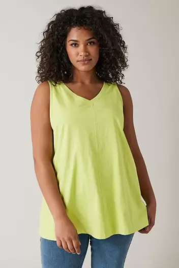 EVANS Curve Chartreuse Green Cotton Vest Top offers at £5 in Evans