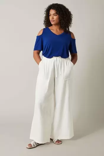 EVANS Curve White Linen Wide Leg Trousers offers at £15 in Evans